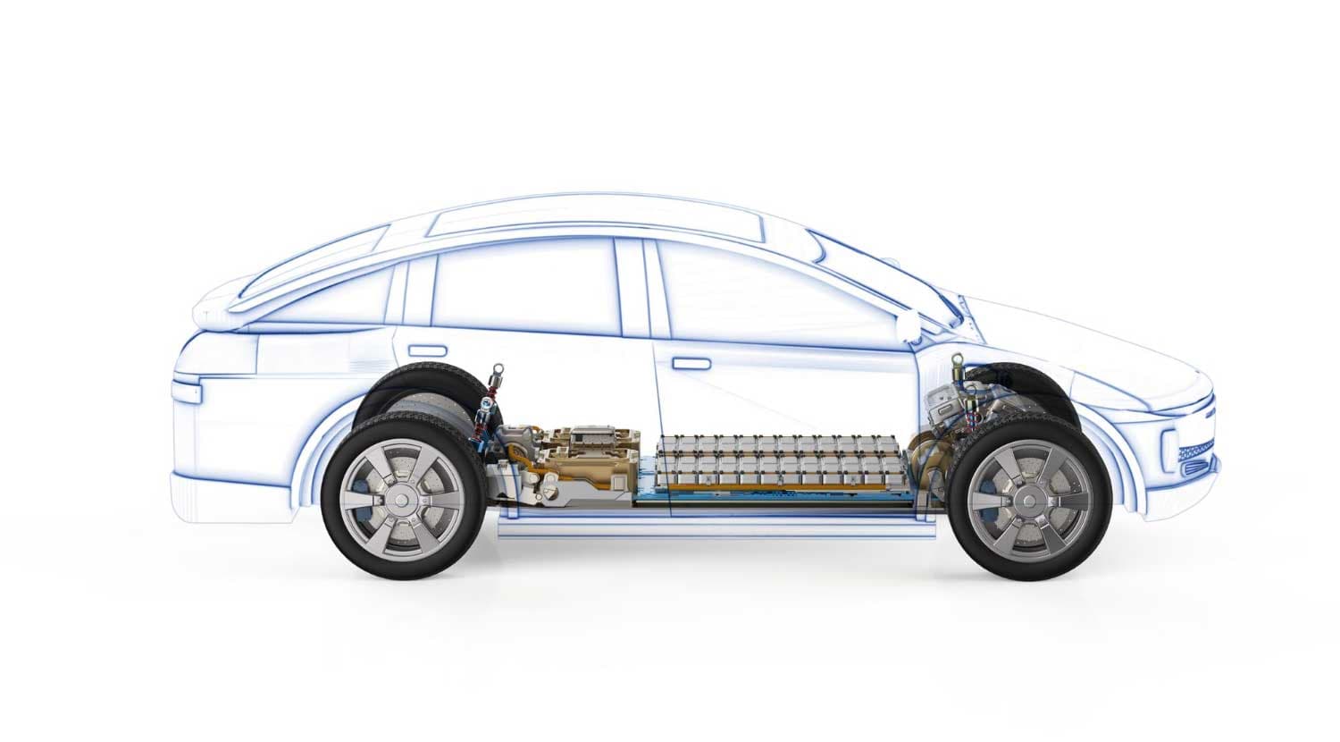 Cross-section of electric vehicle showing battery pack layout